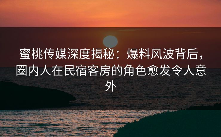 蜜桃传媒深度揭秘：爆料风波背后，圈内人在民宿客房的角色愈发令人意外