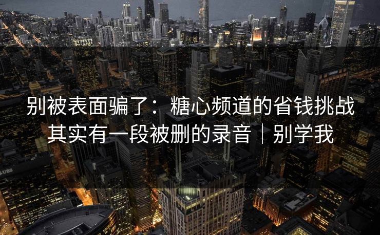 别被表面骗了：糖心频道的省钱挑战其实有一段被删的录音｜别学我
